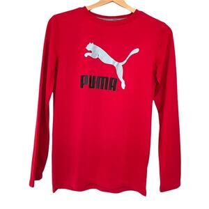 Puma Long Sleeve Tee Youth Sz L 14/16 Athletic Logo Dry Cell Red Boys Girls